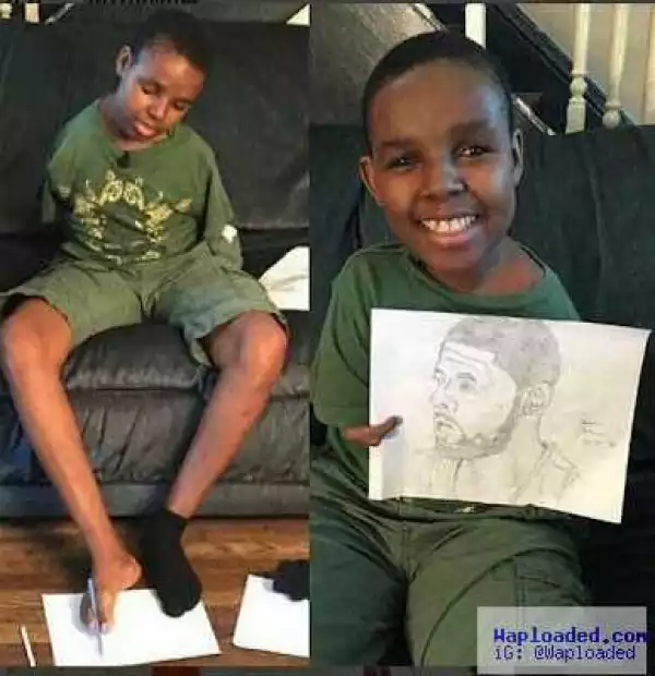 Woow! Checkout The AMAZING Drawing This Boy With No Hands Did